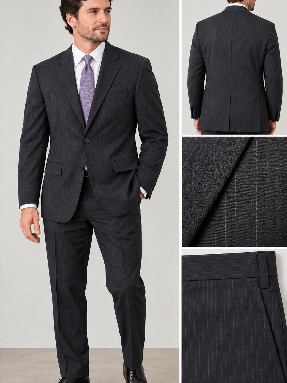J. Ferrar Modern Fit Men’s 2-Piece Suit 42R Charcoal Black Tonal Stripe